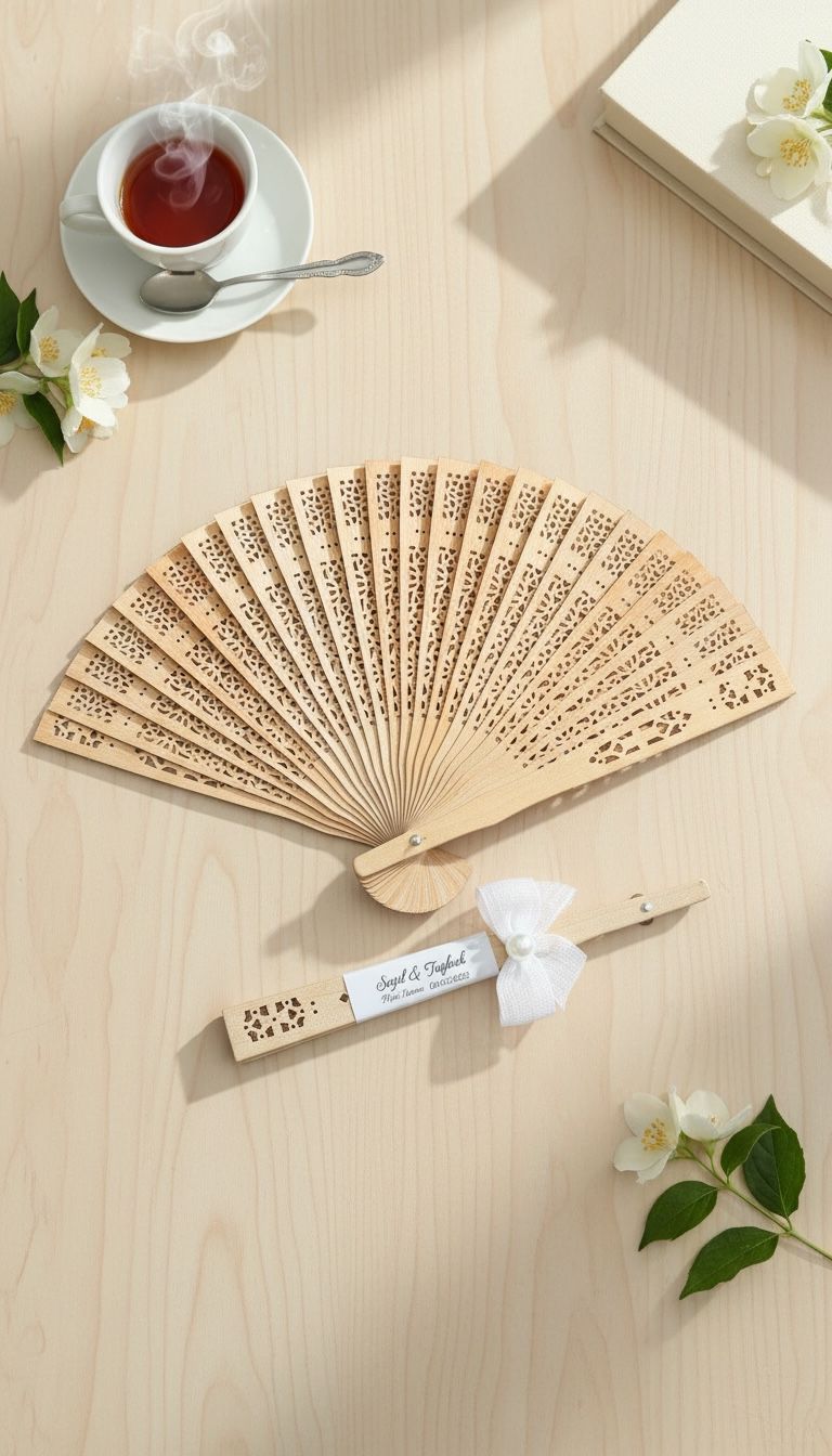 Söz - Nişan - Nikah Hediyesi Ahşap Yelpaze