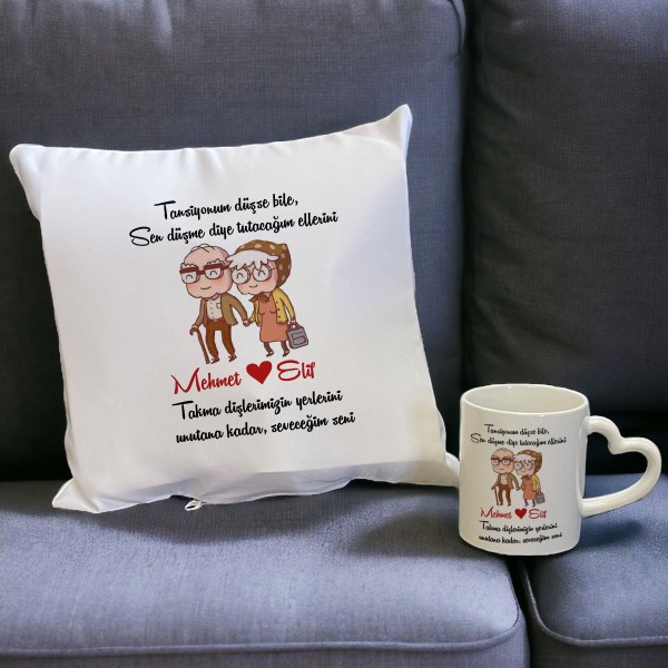Sevgiliye Hediye Kalp Kulplu Kupa Bardak ve Yastık