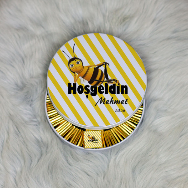 Arı Yeni Doğan Bebek Hediyesi Çikolata 100 lü Metal Kutu