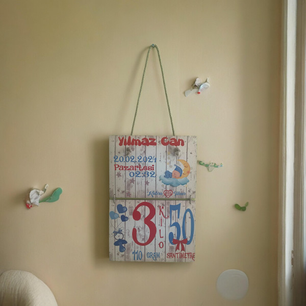 Yenidoğan Bebek Hediyesi Ahşap Doğum Panosu 005