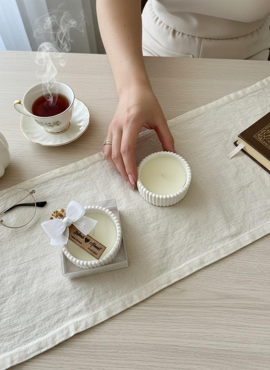 Söz - Nişan - Nikah Hediyesi Dekoratif Beton Kalıplı Mum