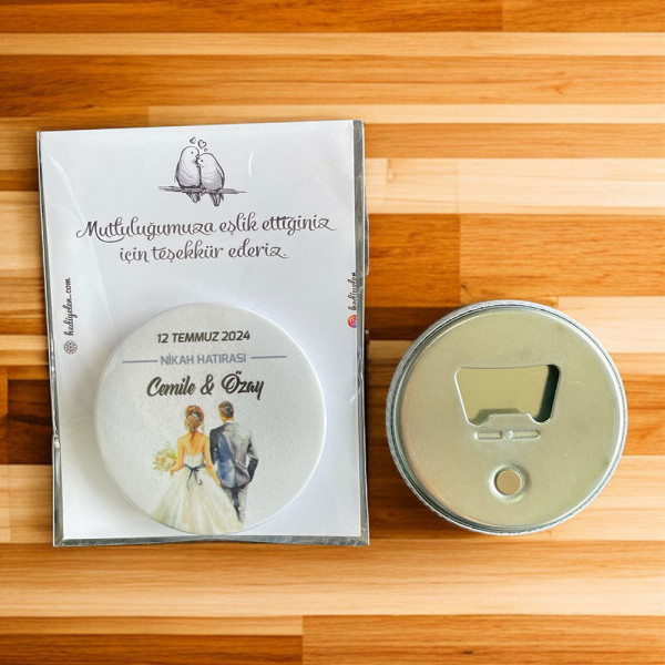 Nişan, Nikah, Düğün Hediyesi Buton Açacak Magnet Kart ve Ambalajlı Tek Tek (btnmg4)