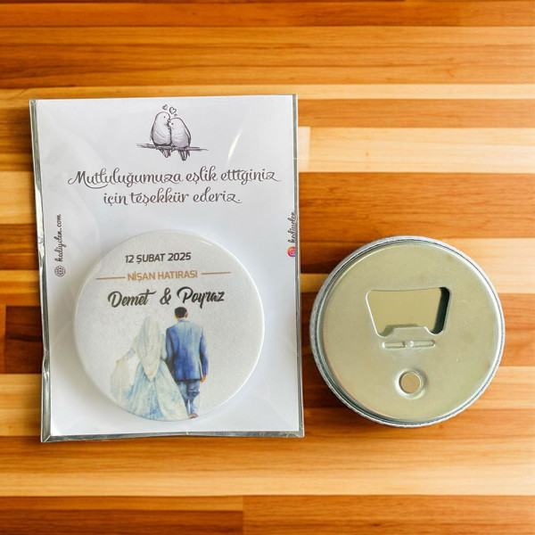 Nişan, Nikah, Düğün Hediyesi Buton Açacak Magnet Kart ve Ambalajlı Tek Tek (btnmg5)