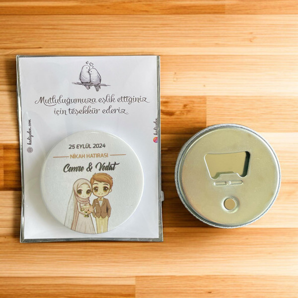 Nişan, Nikah, Düğün Hediyesi Buton Açacak Magnet Kart ve Ambalajlı Tek Tek (btnmg7)