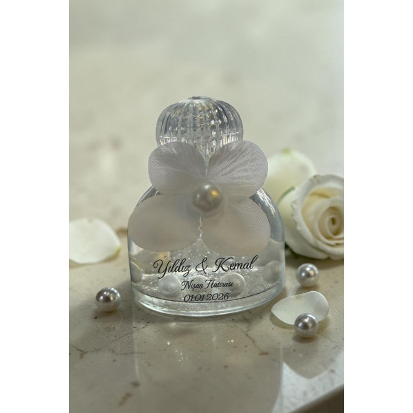 Söz - Nişan - Nikah Hediyesi Ortanca Süslemeli Cam Damacana Model Kolonya Sim ve İncili