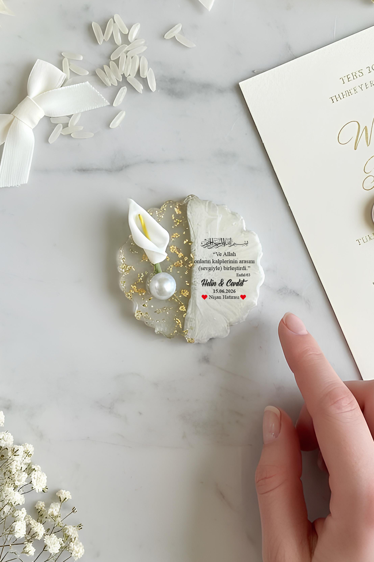 Epoksi Magnet Gala Çiçek Süslemeli Besmele Model