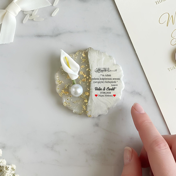 Epoksi Magnet Gala Çiçek Süslemeli Besmele Model