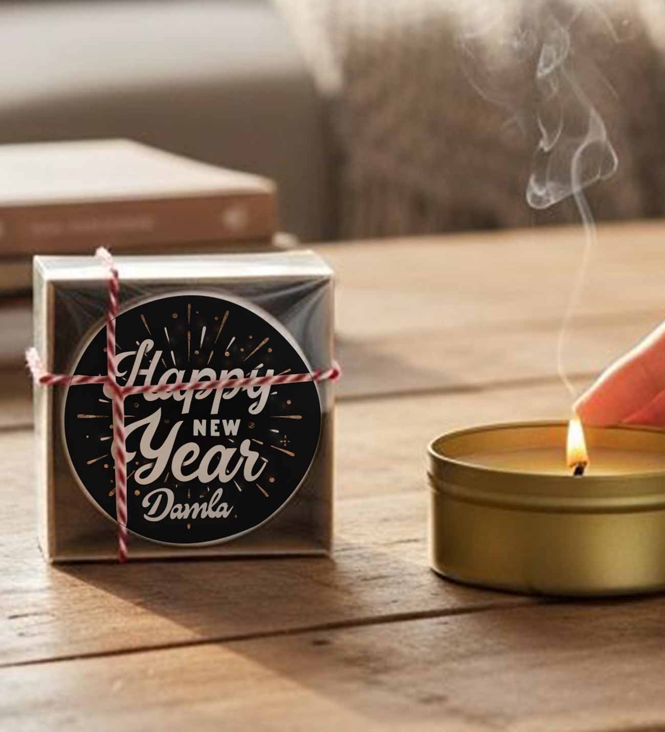 Yılbaşı Hediyesi Siyah Tasarımlı Kişiye Özel Mum