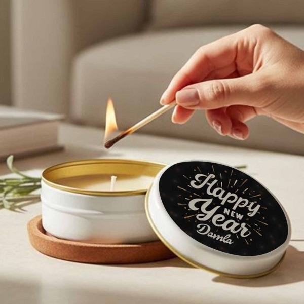 Yılbaşı Hediyesi Siyah Tasarımlı Kişiye Özel Mum