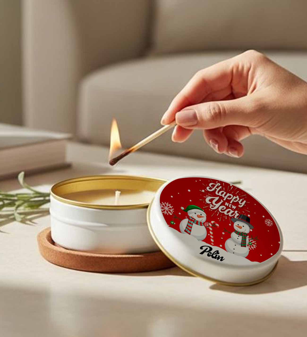 Yılbaşı Hediyesi Kardan Adam Tasarımlı İsimli Mum