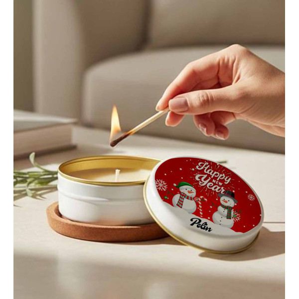 Yılbaşı Hediyesi Kardan Adam Tasarımlı İsimli Mum