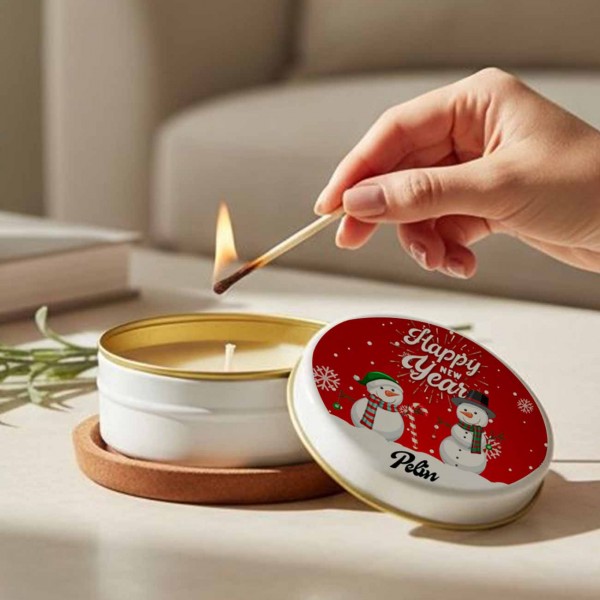Yılbaşı Hediyesi Kardan Adam Tasarımlı İsimli Mum