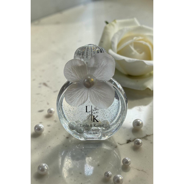 Söz - Nişan - Nikah Hediyesi Ortanca Süslemeli Cam Oval Model Kolonya Sim ve İncili