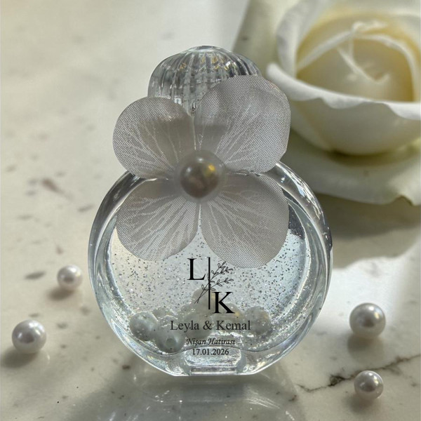 Söz - Nişan - Nikah Hediyesi Ortanca Süslemeli Cam Oval Model Kolonya Sim ve İncili