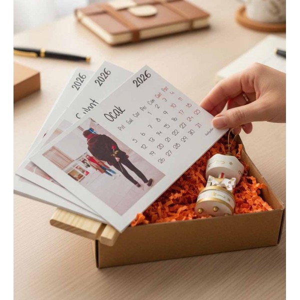 2026 Yılbaşı Hediyesi Fotoğraflı Masa Takvimi ve Atlı Karınca Hediye Seti