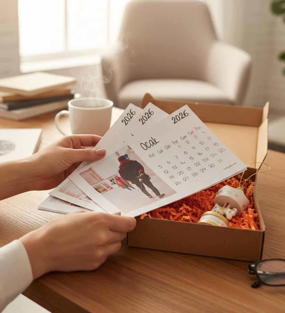 2026 Yılbaşı Hediyesi Fotoğraflı Masa Takvimi ve Atlı Karınca Hediye Seti