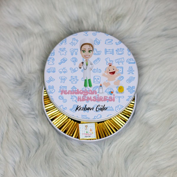 Yenidoğan Hemşiresi Metal Kutuda Çikolata 100 Adet 002