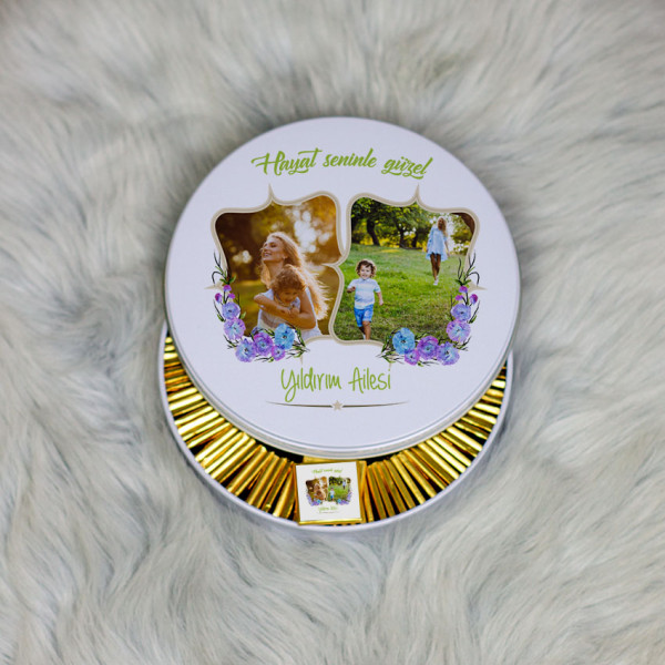 Anneye Hediye Fotoğraflı Metal Kutuda Çikolata 100 Adet