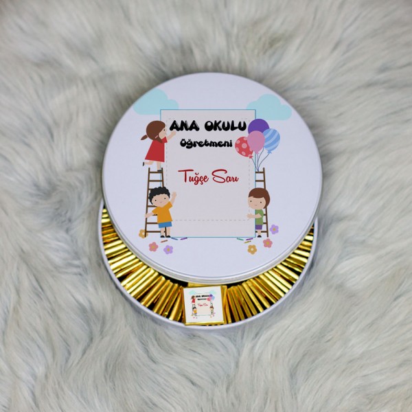Ana Okulu Öğretmeni Metal Kutuda Çikolata 100 Adet 002