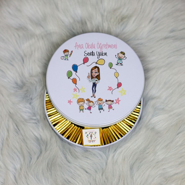 Ana Okulu Öğretmeni Metal Kutuda Çikolata 100 Adet 001