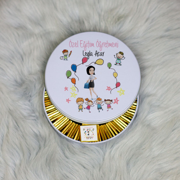 Özel Eğitim Öğretmeni Metal Kutuda Çikolata 100 Adet 002