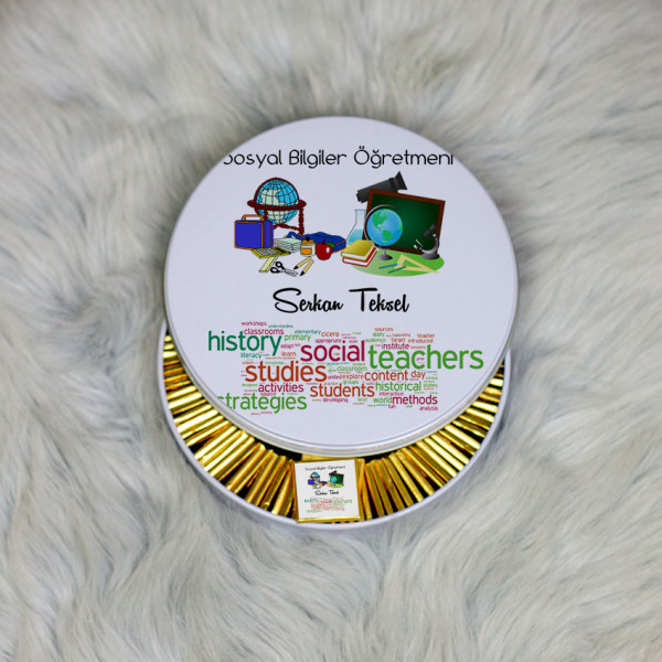 Sosyal Bilgiler Öğretmenine Hediye Metal Kutuda Çikolata 100 Adet