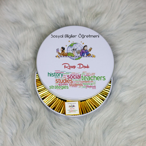 Sosyal Bilgiler Öğretmeni Metal Kutuda Çikolata 100 Adet