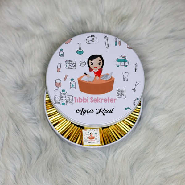 Tıbbi Sekreter Metal Kutuda Çikolata 100 Adet