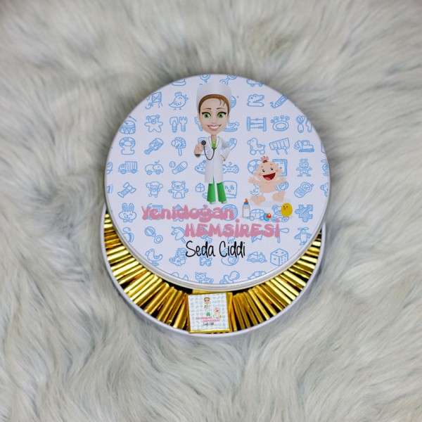 Yenidoğan Hemşiresi Metal Kutuda Çikolata 100 Adet 001