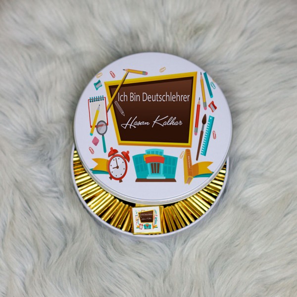 Almanca Öğretmeni Metal Kutuda Çikolata 100 Adet