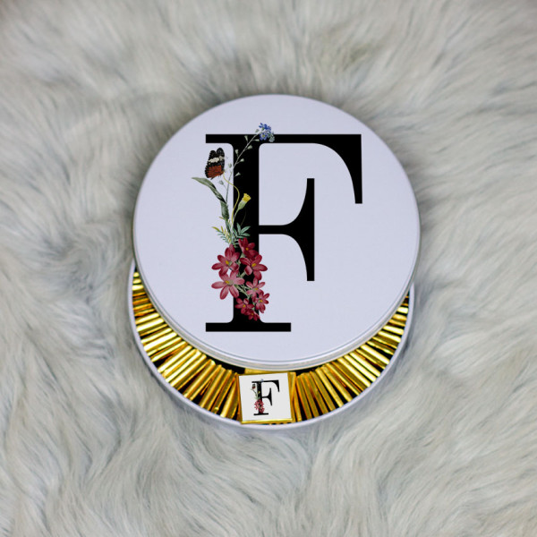 F Harfi Metal Kutuda Çikolata 100 Adet