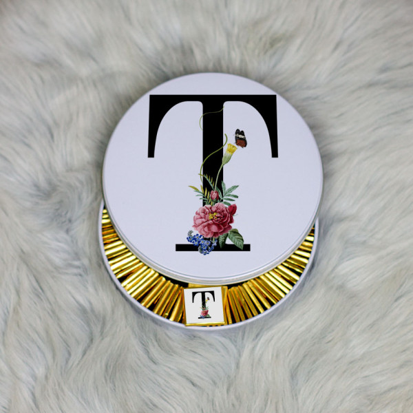 T Harfi Metal Kutuda Çikolata 100 Adet