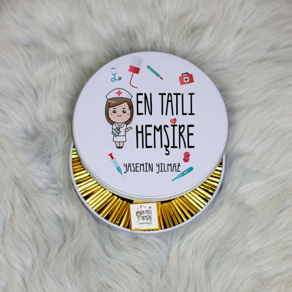 En Tatlı Hemşireye Hediye Metal Kutuda Çikolata 100 Adet