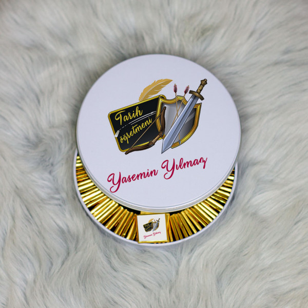 Tarih Öğretmenine Hediye Metal Kutuda Çikolata 100 Adet 001