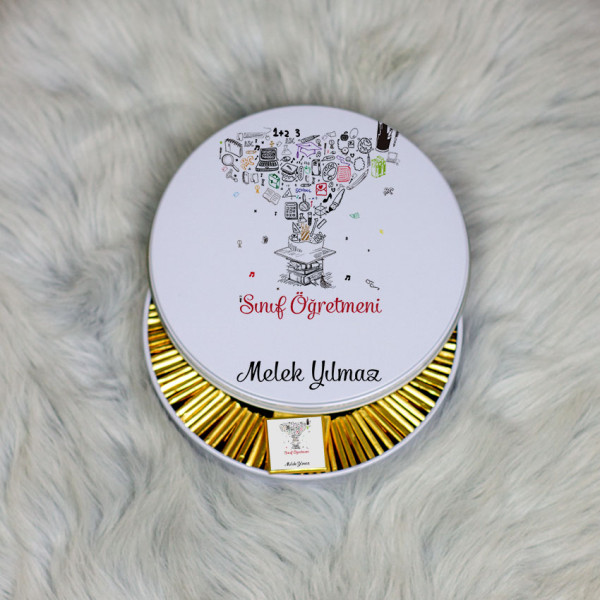 Sınıf Öğretmenine Hediye Metal Kutuda Çikolata 100 Adet