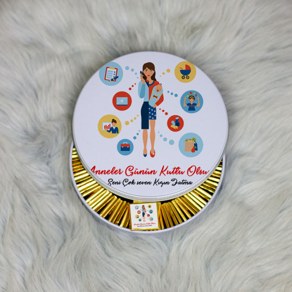 Anneler Günü Kutlu Olsun Metal Kutuda Çikolata 100 Adet