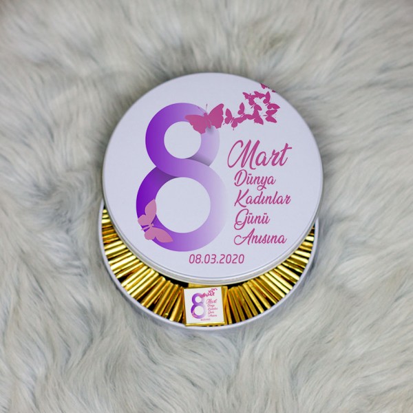8 Mart Dünya Kadınlar Günü Hediyesi Metal Kutuda Çikolata 100 Adet 001