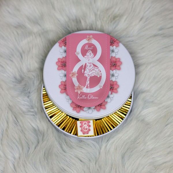 8 Mart Dünya Kadınlar Günü Hediyesi Metal Kutuda Çikolata 100 Adet 004