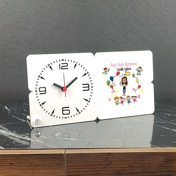 Ana Okulu Öğretmeni Ahşap Masa Saati 001