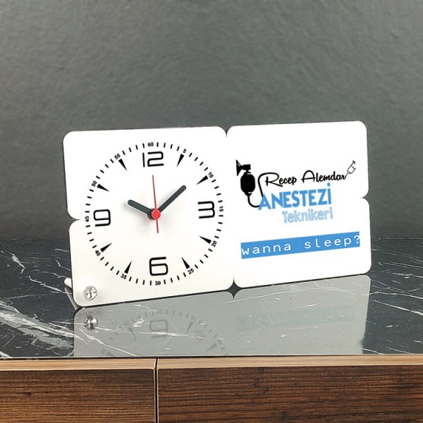 Anestezi Teknikeri Ahşap Masa Saati