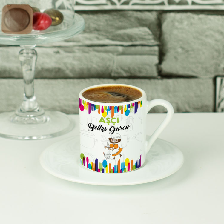 Aşçı Renkli Tasarım Kahve Fincanı