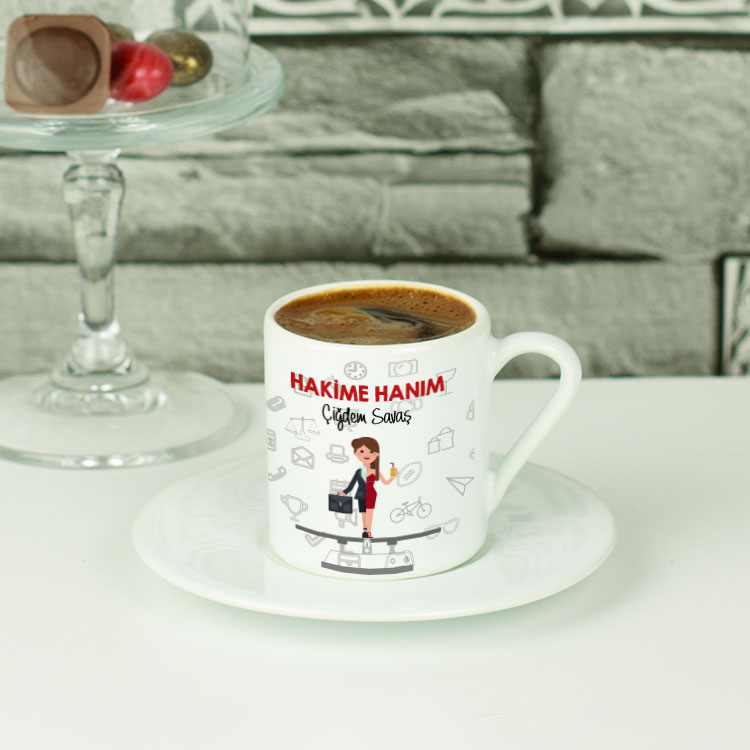 Avukat Hanım Kırmızı Tasarım Kahve Fincanı