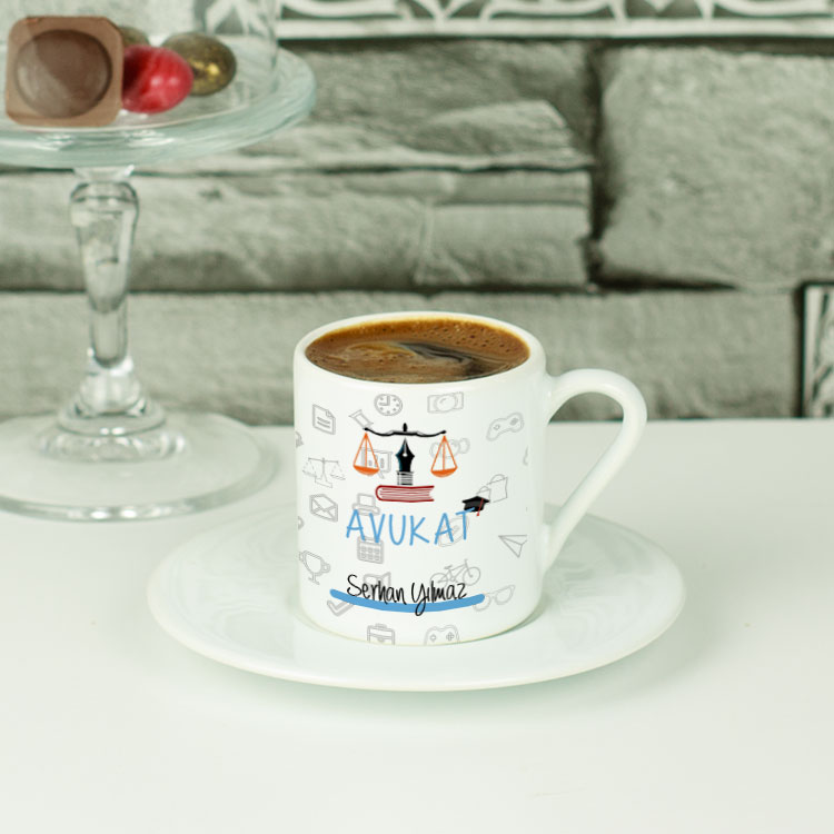 Avukat Mavi Tasarım Kahve Fincanı