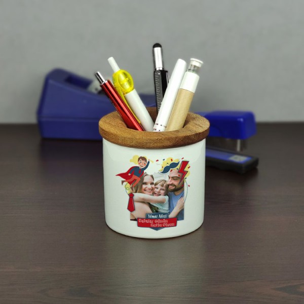 Babaya Hediye Fotoğraflı Seramik Kalemlik