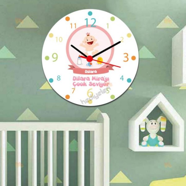 Bebek Pembe Tasarım Duvar Saati