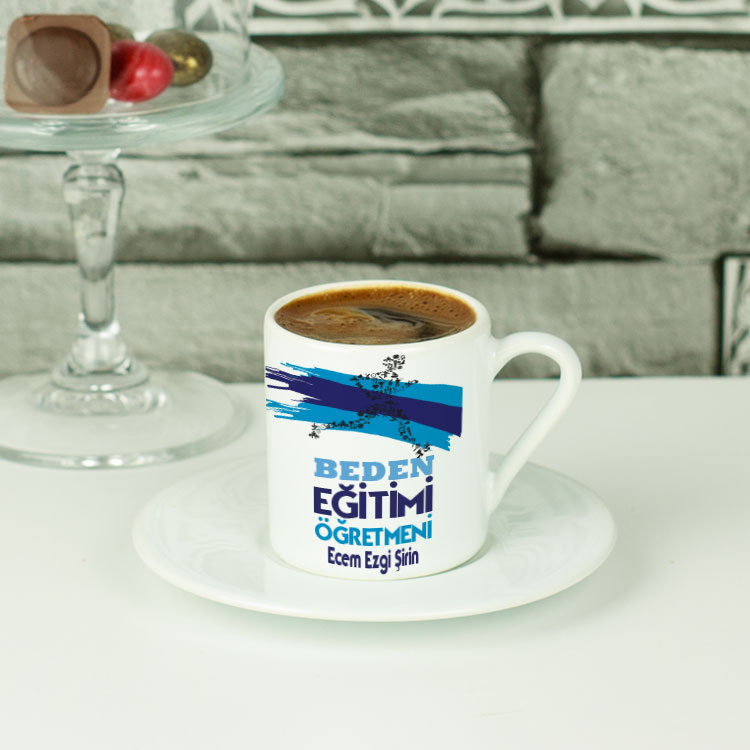 Beden Eğitimi Öğretmenine Hediye Mavi Tasarım Kahve Fincanı