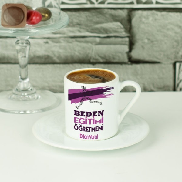 Beden Eğitimi Öğretmenine Hediye Mor Tasarım Kahve Fincanı