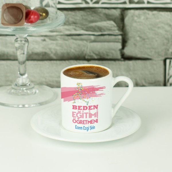 Beden Eğitimi Öğretmenine Hediye Pembe Tasarım Kahve Fincanı