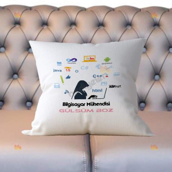 Bilgisayar Mühendisi Baş Örtülü Figür Yastık