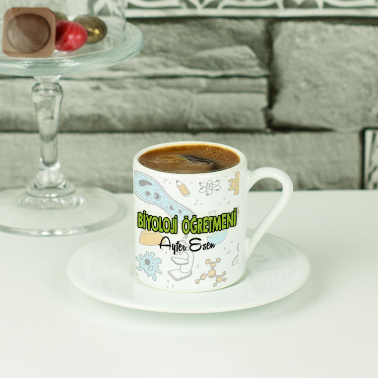 Biyoloji Öğretmenine Hediye Yeşil Tasarım Kahve Fincanı
